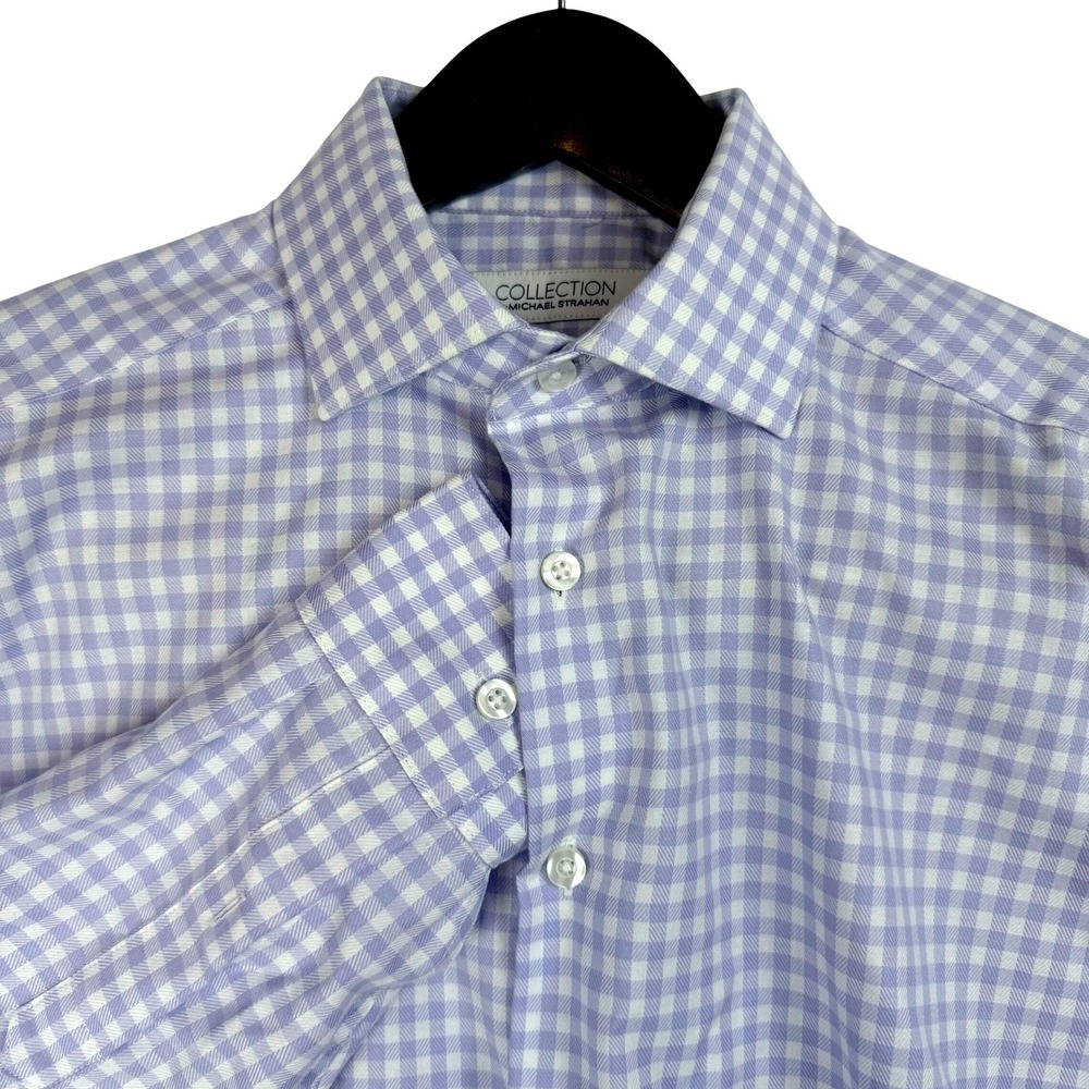 Michael Strahan Collection Mens Purple Gingham Dress‎ Shirt Regular Fit